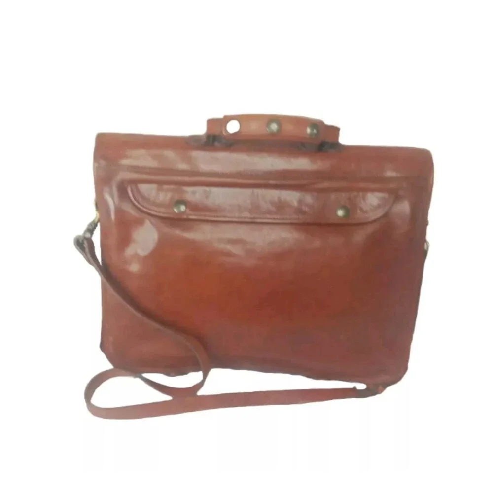 Vintage Handcrafted Leather Messenger Bag Cognac Brown ~Patina Present